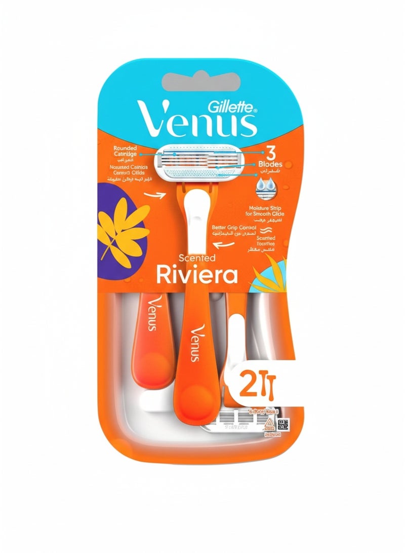Venus Riviera Women'S Disposable Razor, 2 Count orange - Image 1